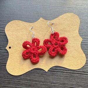 Handmade Red Flower Christmas Earrings